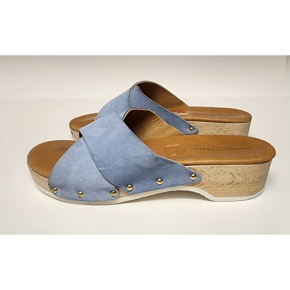 Donna Toscana Women's Baby Blue Suede Wooden Clogs Sandal Casual Shoes Size 9.5 - Picture 3 of 11